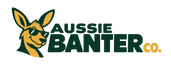 Aussie Banter Co. green and gold kangaroo logo